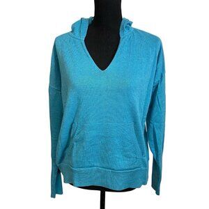 Cabi Style 5835 Size Large Blue Hooded Knit Sweater Pouch Pocket Long Sleeves